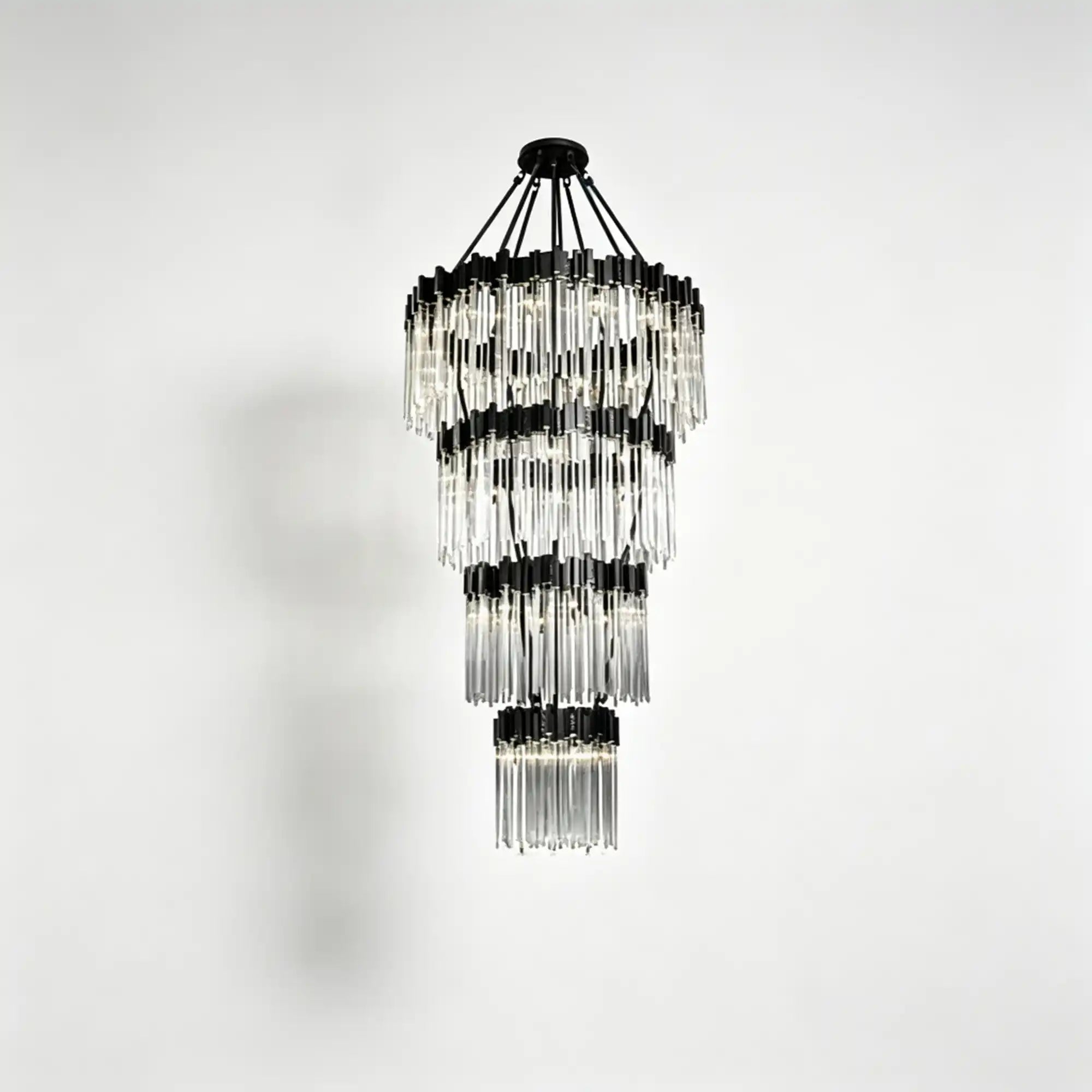Modern Artistic Luxury Multi-layers Glam Glass Chandelier for High-Ceiling/Staircase/Foyer - 4 Layers/D40"*H95"BlackWarm LightBlushlighting