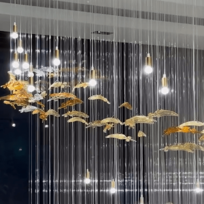 Modern Ascending Spiral Floating Glass Feather Chandelier with Bulbs - Square Canopy/L68"*H144" (L173cm*H366cm)Warm LightBlushlighting