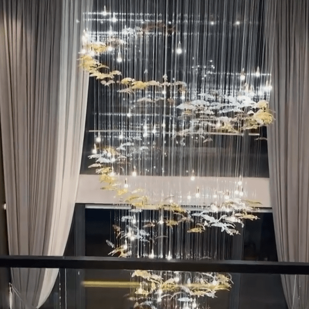 Modern Ascending Spiral Floating Glass Feather Chandelier with Bulbs - Square Canopy/L68"*H144" (L173cm*H366cm)Warm LightBlushlighting