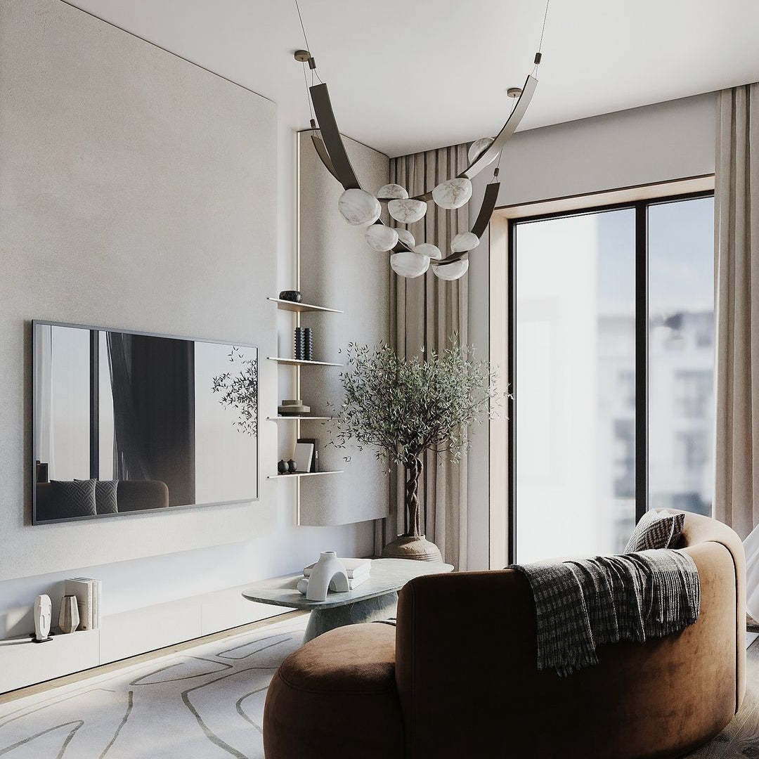 Modern Belt Alabaster Drops LED Chandelier - D74"*H47.2"/ Dia 188cm*H 120cmWarm LightBlushlighting
