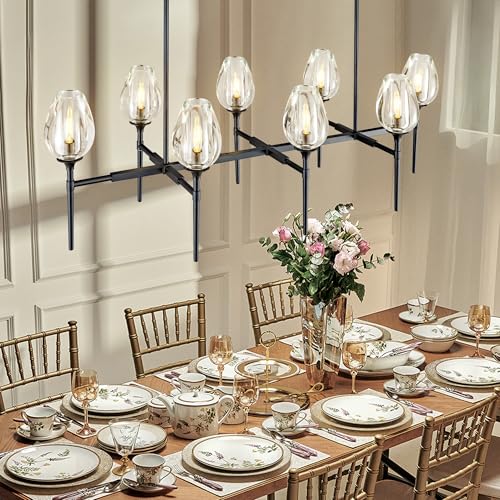 Modern Black Crystal Chandelier 6 Lights 42in Round K9 Tulip Pendant - Black - 42in - 6LightsBlushlighting