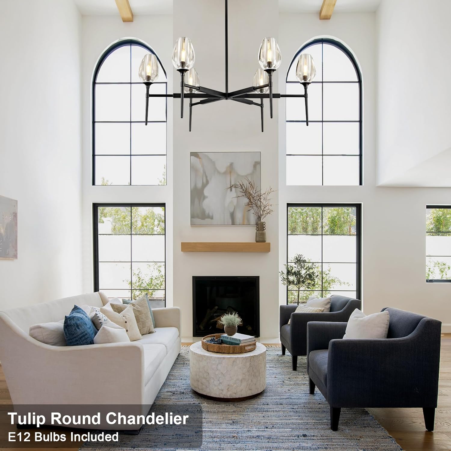 Modern Black Crystal Chandelier 6 Lights 42in Round K9 Tulip Pendant - Black - 42in - 6LightsBlushlighting