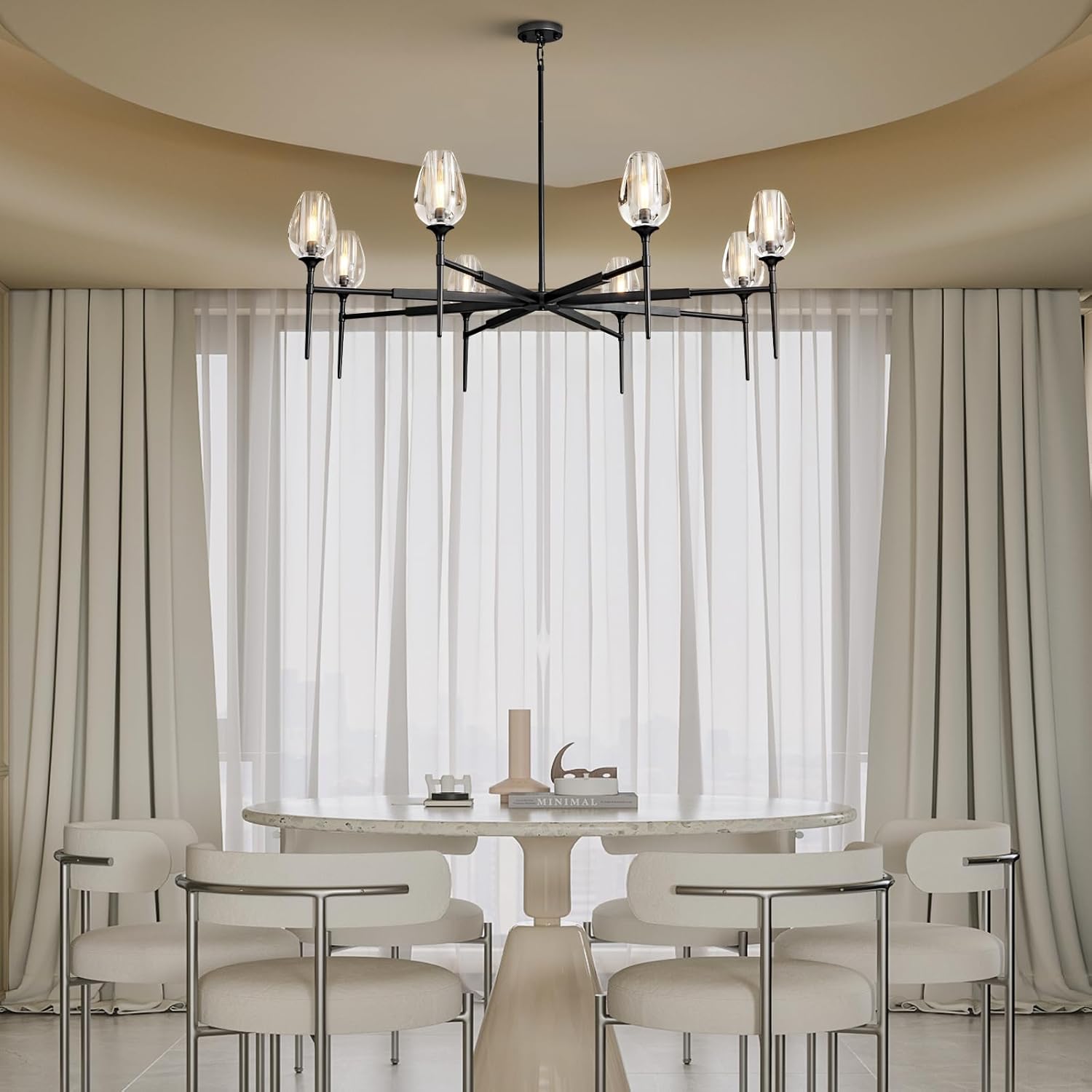 Modern Black Crystal Chandelier 6 Lights 42in Round K9 Tulip Pendant - Black - 42in - 6LightsBlushlighting