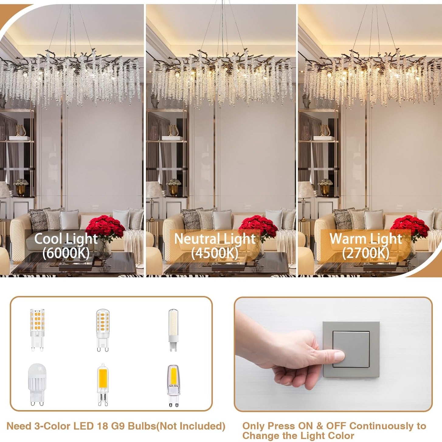 YUYI Modern Black Crystal Chandelier with 18 G9 Bulbs