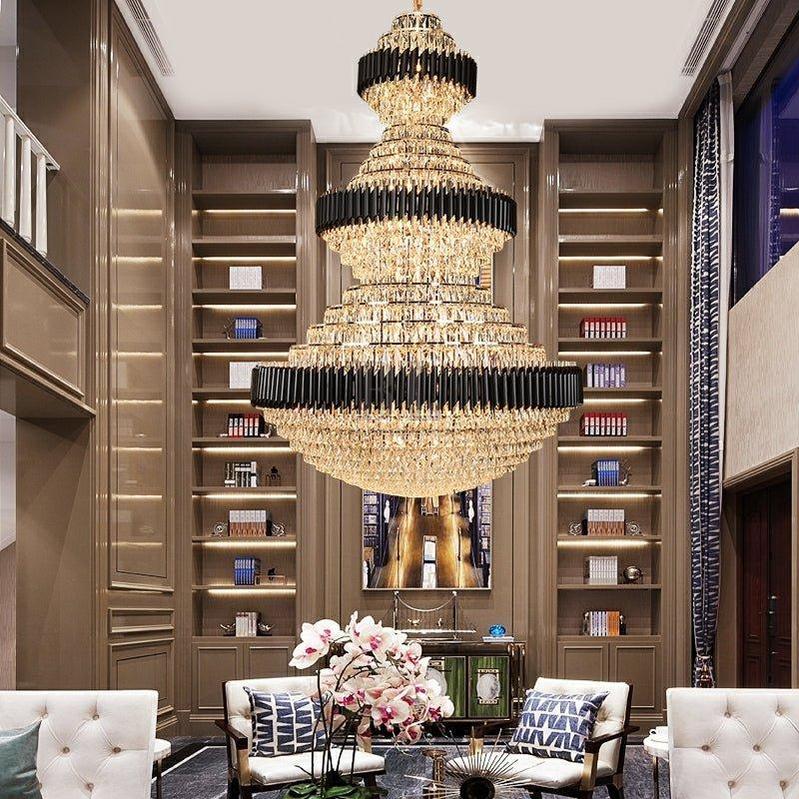 Modern Black Iron Crystal Chandelier For Foyer Staircase Luxurious Design Ceiling Light Fixture-Chandeliers-Blushlighting-Blushlighting