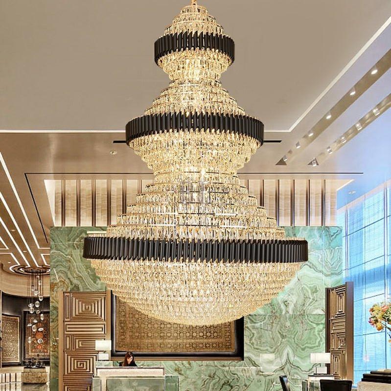 Modern Black Iron Crystal Chandelier For Foyer Staircase Luxurious Design Ceiling Light Fixture-Chandeliers-Blushlighting-Blushlighting