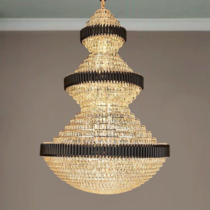 Modern Black Iron Crystal Chandelier For Foyer Staircase Luxurious Design Ceiling Light Fixture-Chandeliers-Blushlighting-Blushlighting