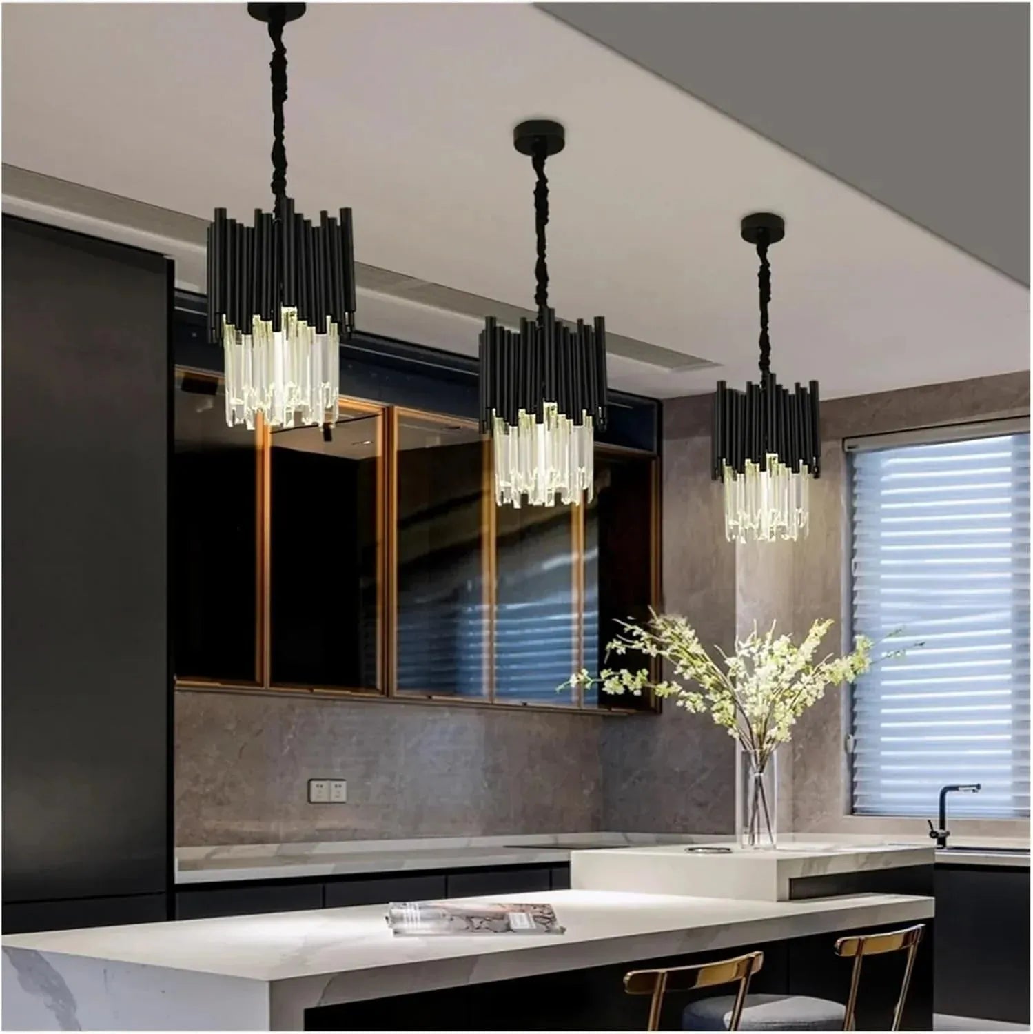 Modern Black Tube Crystal Pendant for Kitchen Island - D11.8"*H14.96"(D30cm*H38cm)Warm LightBlushlighting