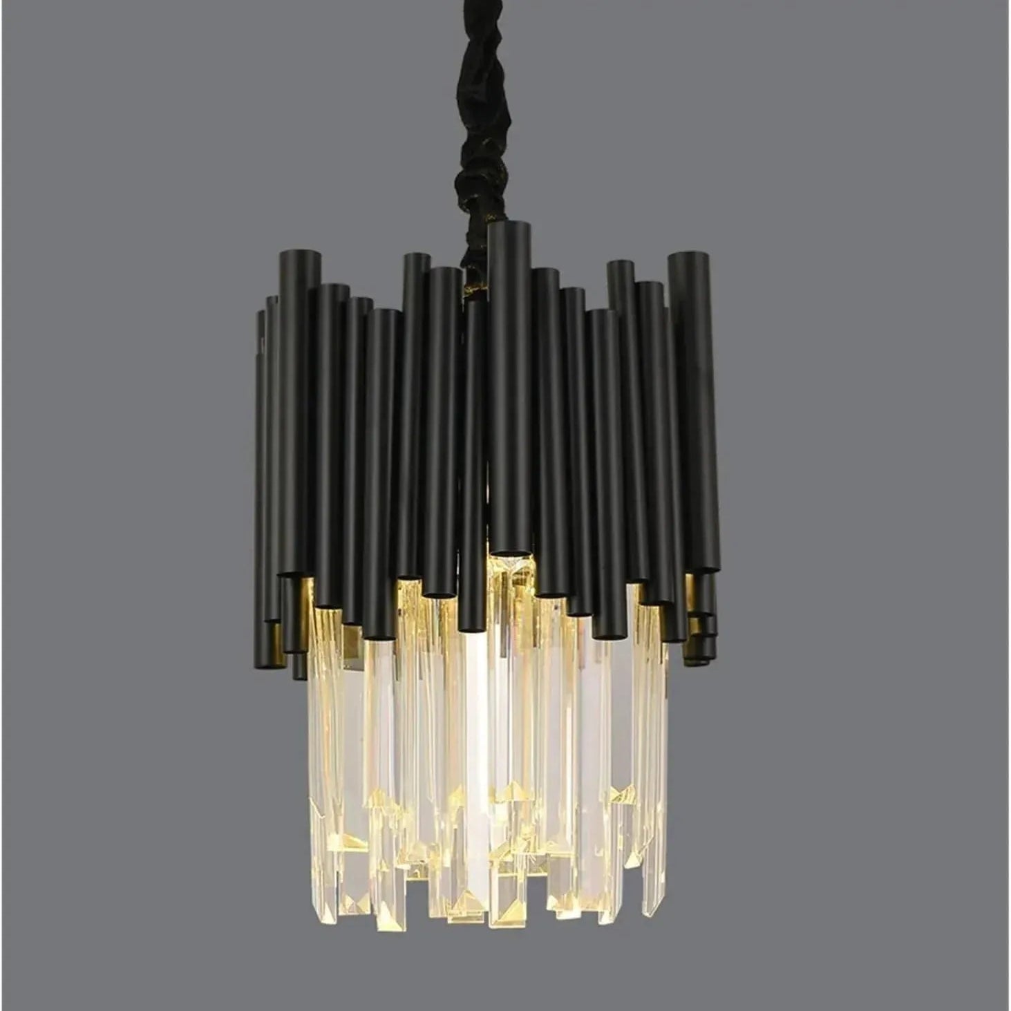 Modern Black Tube Crystal Pendant for Kitchen Island - D11.8"*H14.96"(D30cm*H38cm)Warm LightBlushlighting