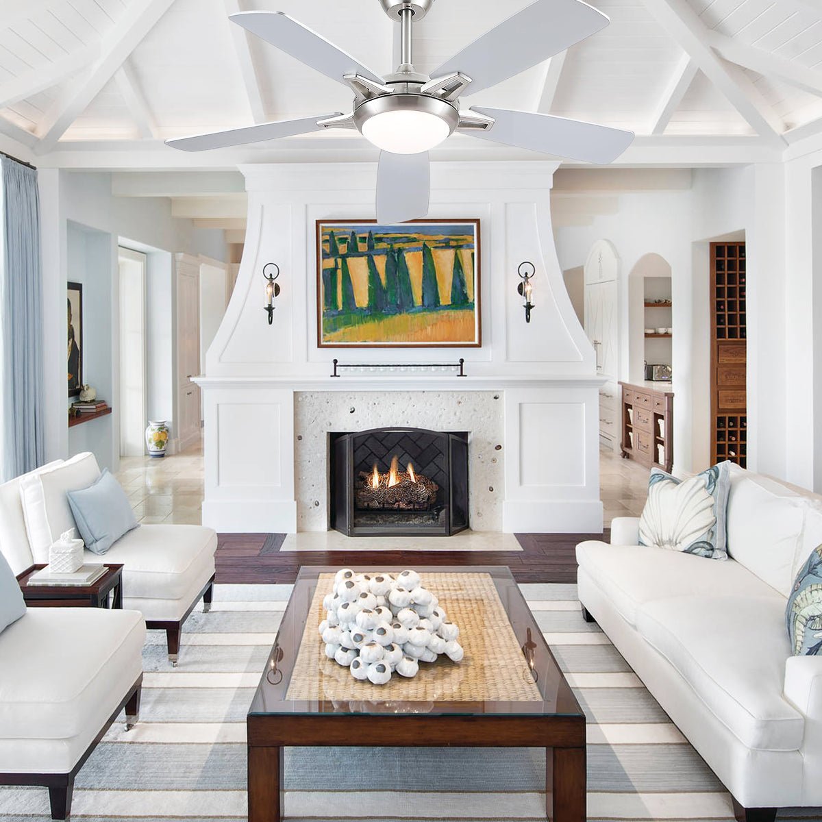 Modern Ceiling Fans with Lights 6 Speeds Reversible Dual Finish Wooden Blades 52" - Blushlighting