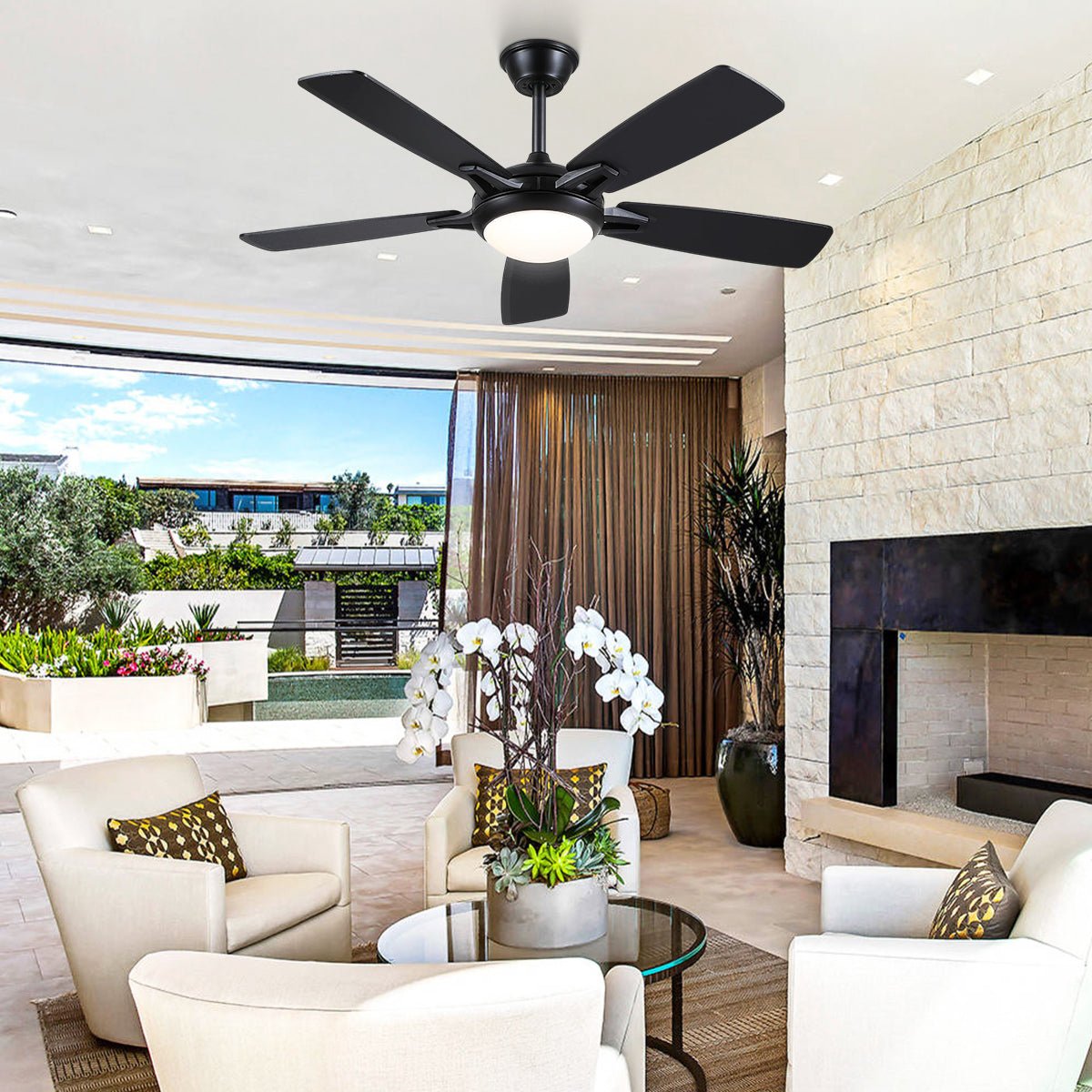 Modern Ceiling Fans with Lights 6 Speeds Reversible Dual Finish Wooden Blades 52" - Blushlighting