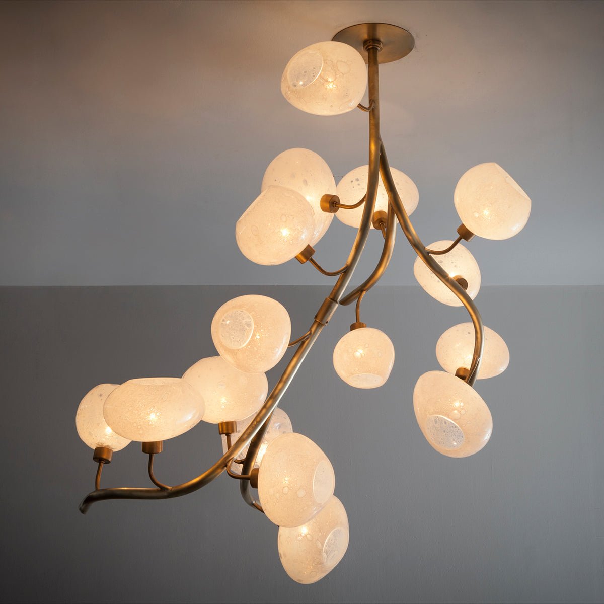 Modern Chandelier with Irregular Glass Lampshades and Brass Branches - L47"*W42"*H50"Warm LightBlushlighting