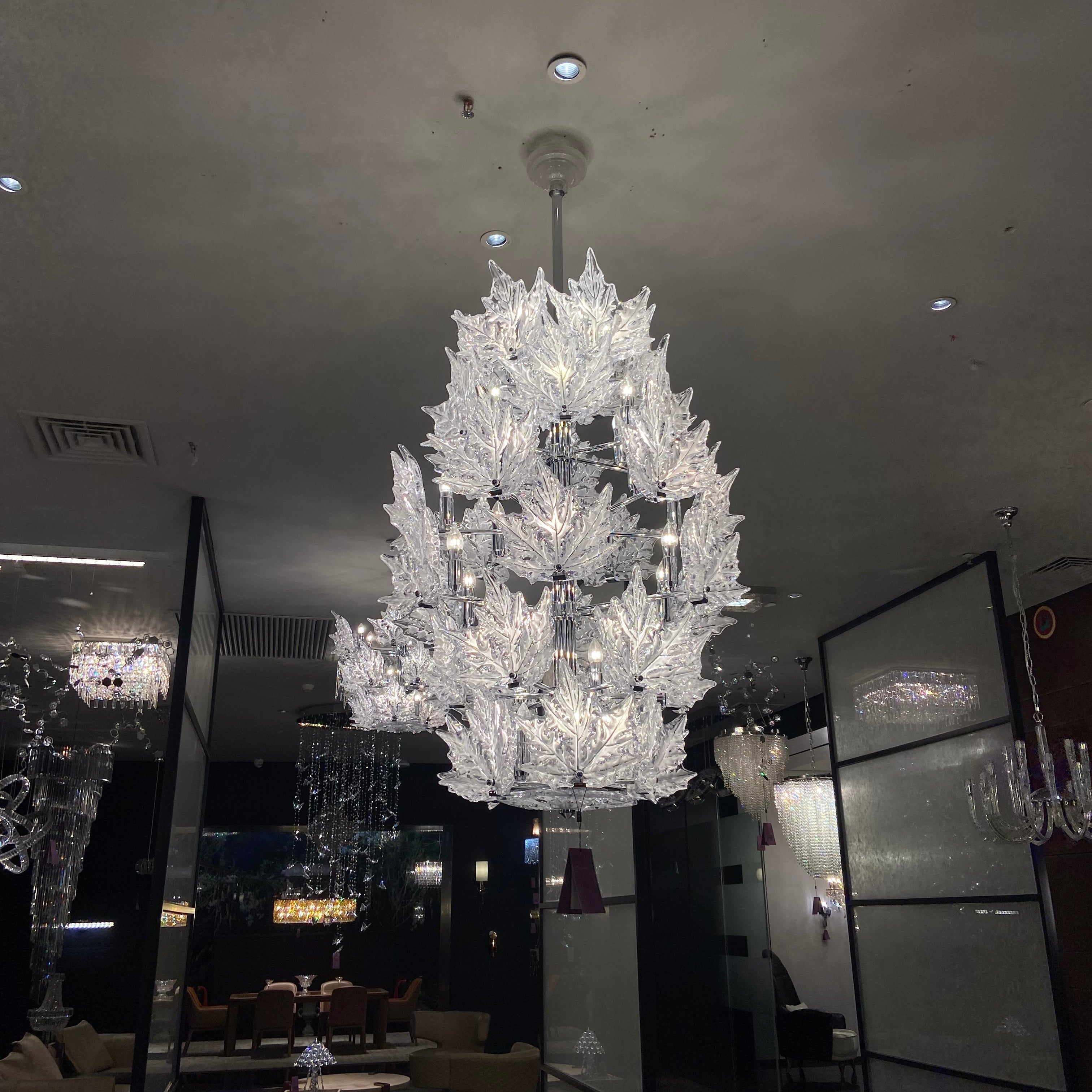 Modern Creative Clear Crystal Maple Leaf Chandelier for Living Room/Bedroom - 6 Tiers/D35.4"*H44.68"(D90cm*H113.5cm)Warm LightBlushlighting