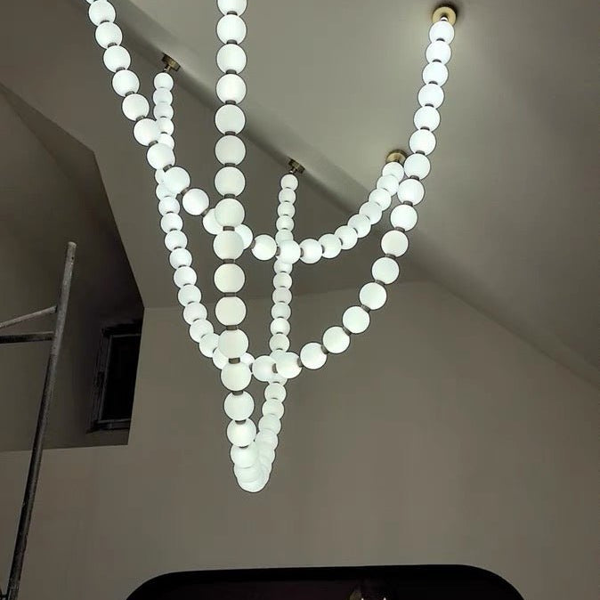 Modern Creative Pearl Necklace Chandelier - 12 Pearls/L78.7"With Metal DividerWarm LightBlushlighting