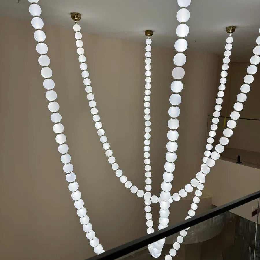 Modern Creative Pearl Necklace Chandelier - 12 Pearls/L78.7"With Metal DividerWarm LightBlushlighting