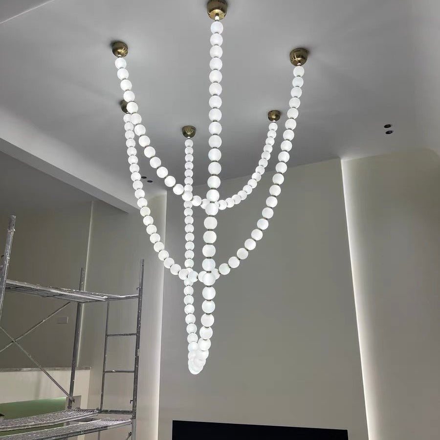 Modern Creative Pearl Necklace Chandelier - 12 Pearls/L78.7"With Metal DividerWarm LightBlushlighting