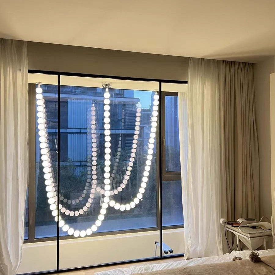 Modern Creative Pearl Necklace Chandelier - 12 Pearls/L78.7"With Metal DividerWarm LightBlushlighting