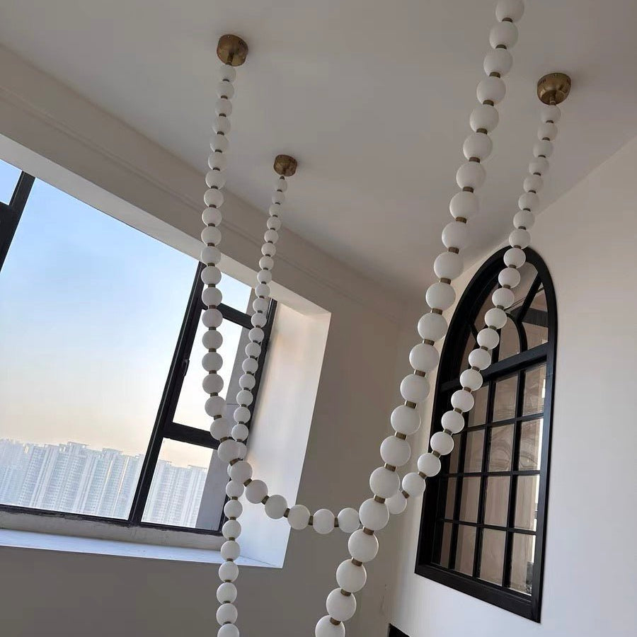 Modern Creative Pearl Necklace Chandelier - 12 Pearls/L78.7"With Metal DividerWarm LightBlushlighting