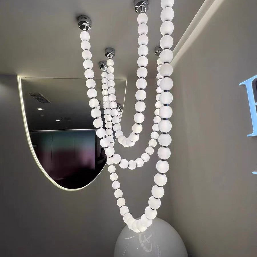 Modern Creative Pearl Necklace Chandelier - 12 Pearls/L78.7"With Metal DividerWarm LightBlushlighting