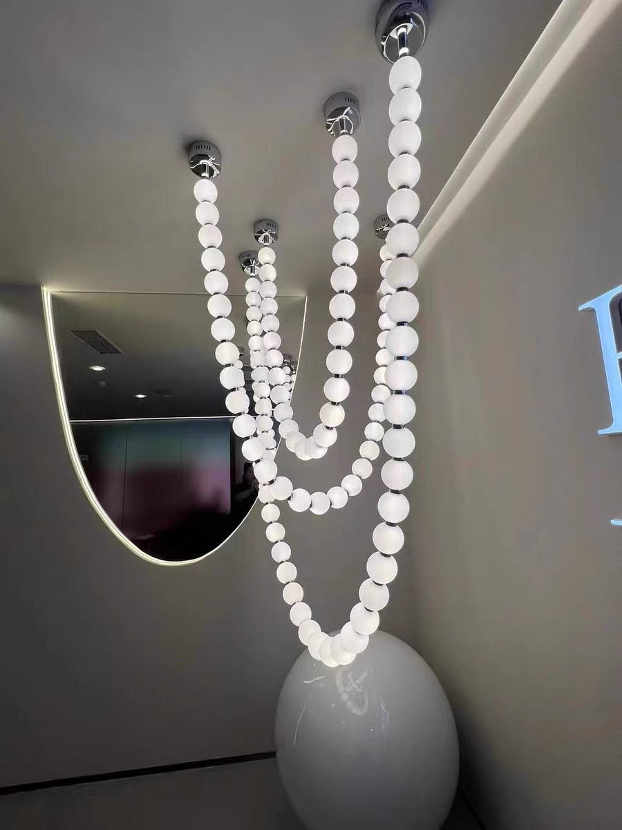 Modern Creative Pearl Necklace Chandelier - 12 Pearls/L78.7"With Metal DividerWarm LightBlushlighting