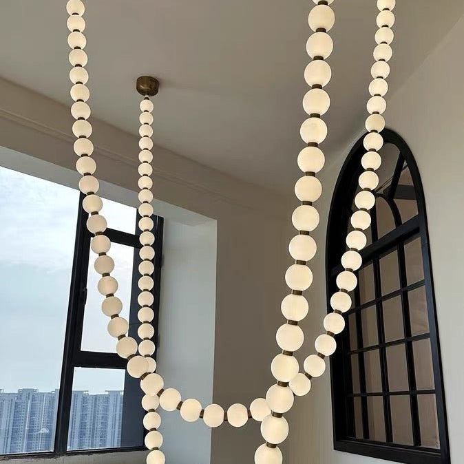 Modern Creative Pearl Necklace Chandelier - 12 Pearls/L78.7"With Metal DividerWarm LightBlushlighting