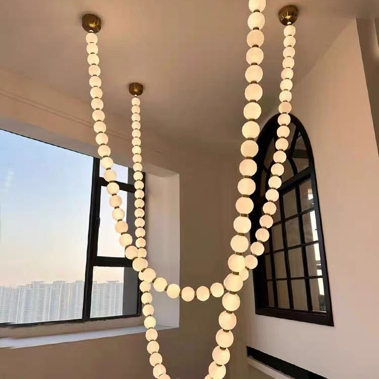 Modern Creative Pearl Necklace Chandelier - 12 Pearls/L78.7"With Metal DividerWarm LightBlushlighting