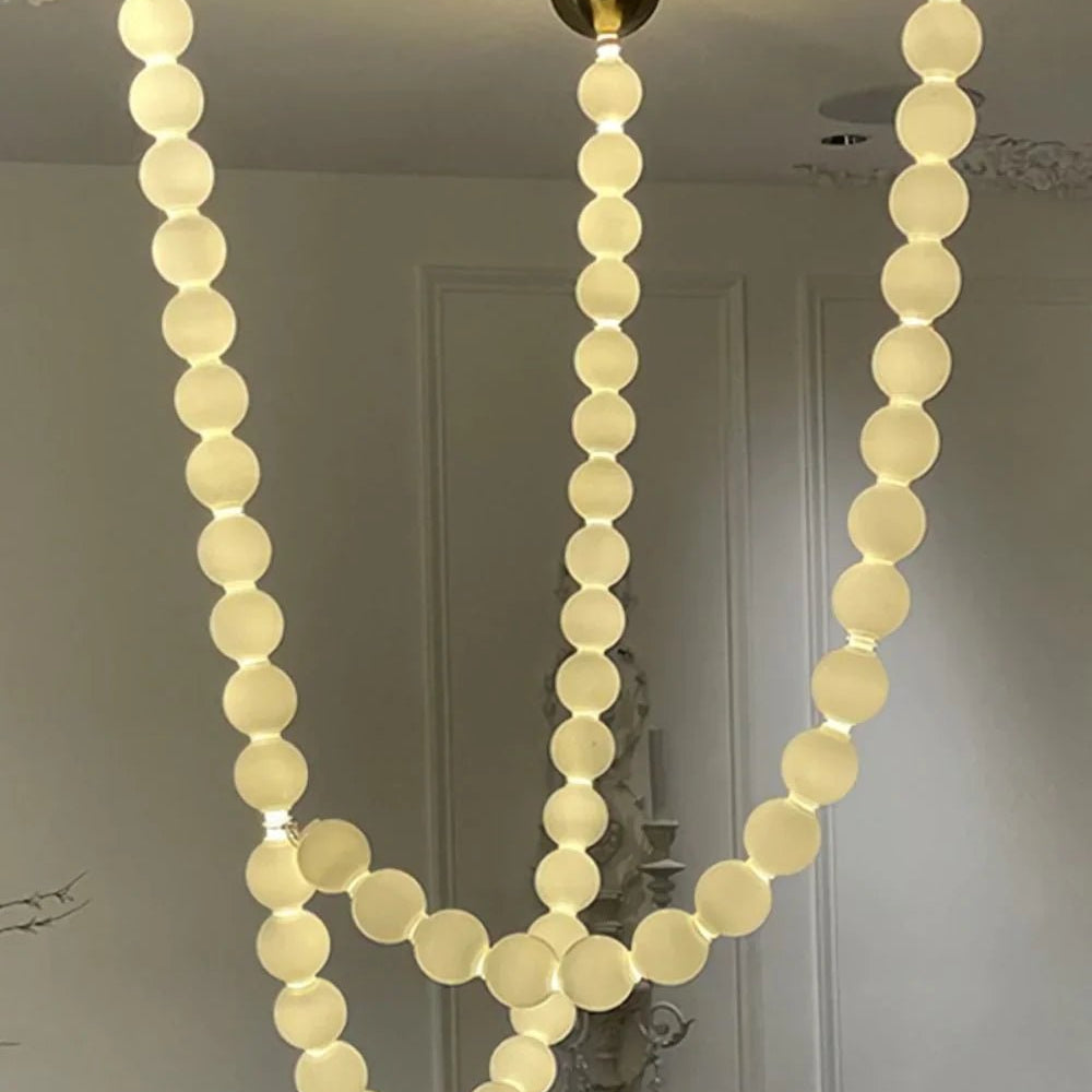 Modern Creative Pearl Necklace Chandelier - 12 Pearls/L78.7"With Metal DividerWarm LightBlushlighting