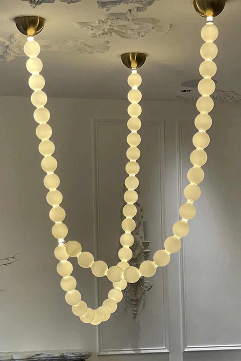 Modern Creative Pearl Necklace Chandelier - 12 Pearls/L78.7"With Metal DividerWarm LightBlushlighting