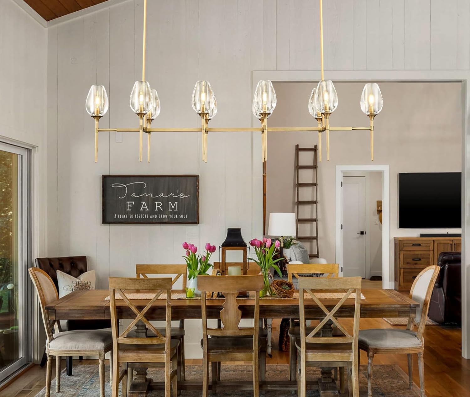 Modern Crystal Chandelier 10 Lights Brass 65in Gold Rectangle K9 Pendant Light - Brass - 10 Lights - RectangleBlushlighting