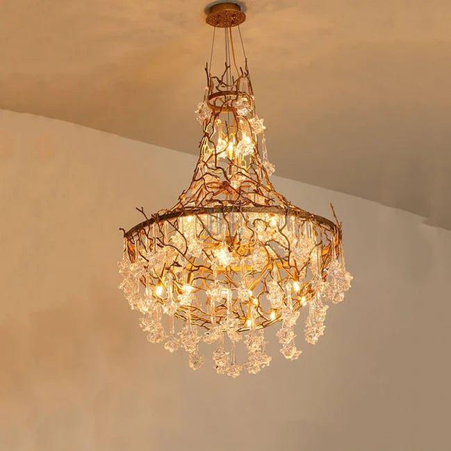 Modern Crystal Drop Brass Branch Chandelier-Blushlighting-Blushlighting