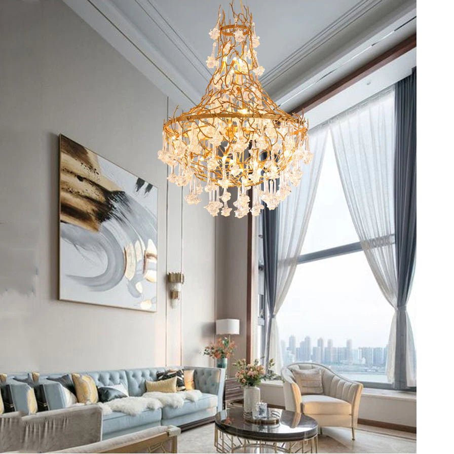 Modern Crystal Drop Brass Branch Chandelier-Blushlighting-Blushlighting