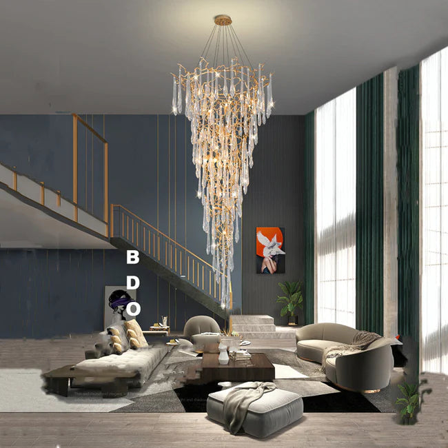Modern Crystal Droplet Branch Staircase Chandelier-Blushlighting