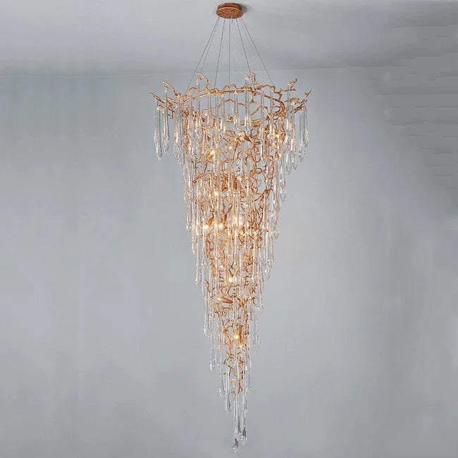 Modern Crystal Droplet Branch Staircase Chandelier-Blushlighting