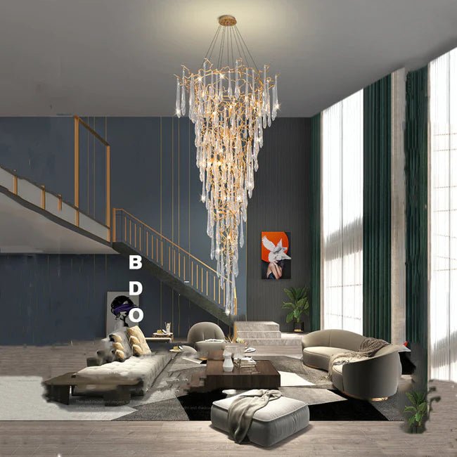 Modern Crystal Droplet Branch Staircase Chandelier - DIAMETER 100 CM(39.3IN) X HEIGHT 135 CM(53 IN)Blushlighting