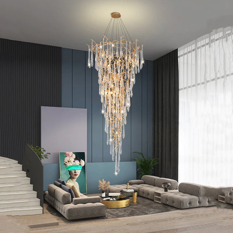 Modern Crystal Droplet Branch Staircase Chandelier - DIAMETER 100 CM(39.3IN) X HEIGHT 135 CM(53 IN)Blushlighting
