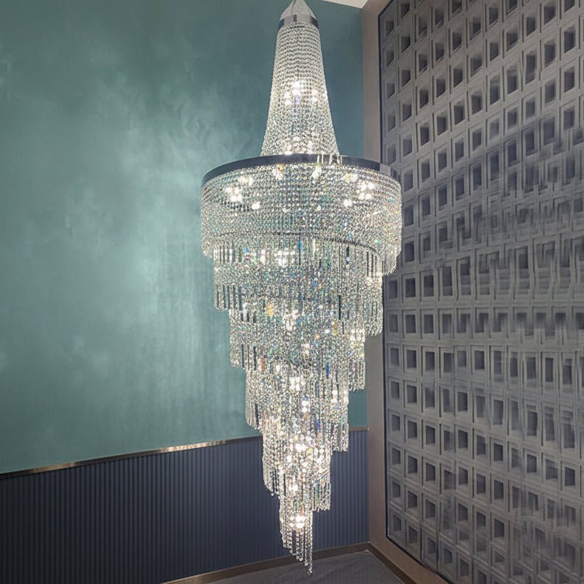 Modern Crystal Tassel Chandelier for Foyer/Staircase - D23.6"*H82.6"Warm LightBlushlighting