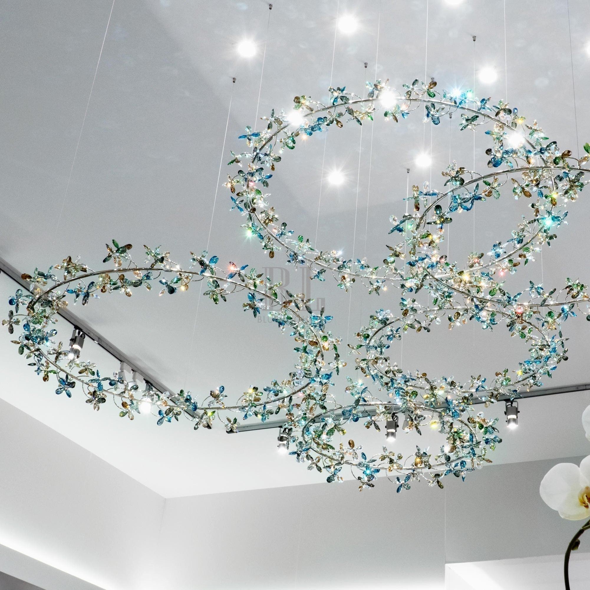 Modern Design Crystal Chandelier with Floral Crown Shape - 1 Ring/D31.5"*H118.1"Without CanopyWarm LightBlushlighting