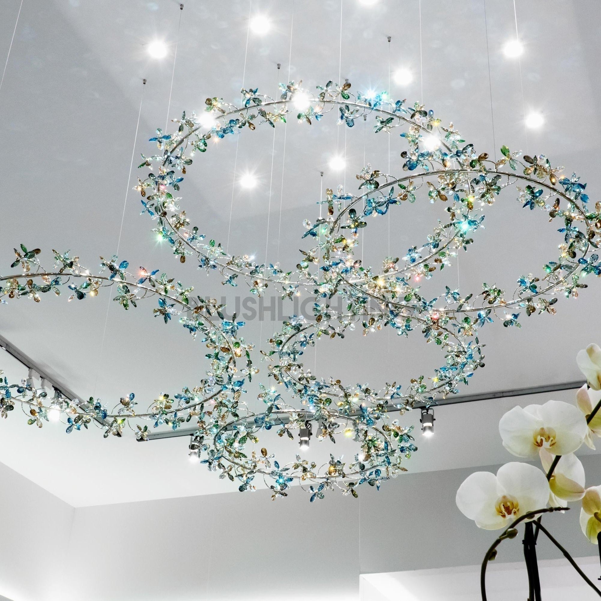 Modern Design Crystal Chandelier with Floral Crown Shape - 1 Ring/D31.5"*H118.1"Without CanopyWarm LightBlushlighting