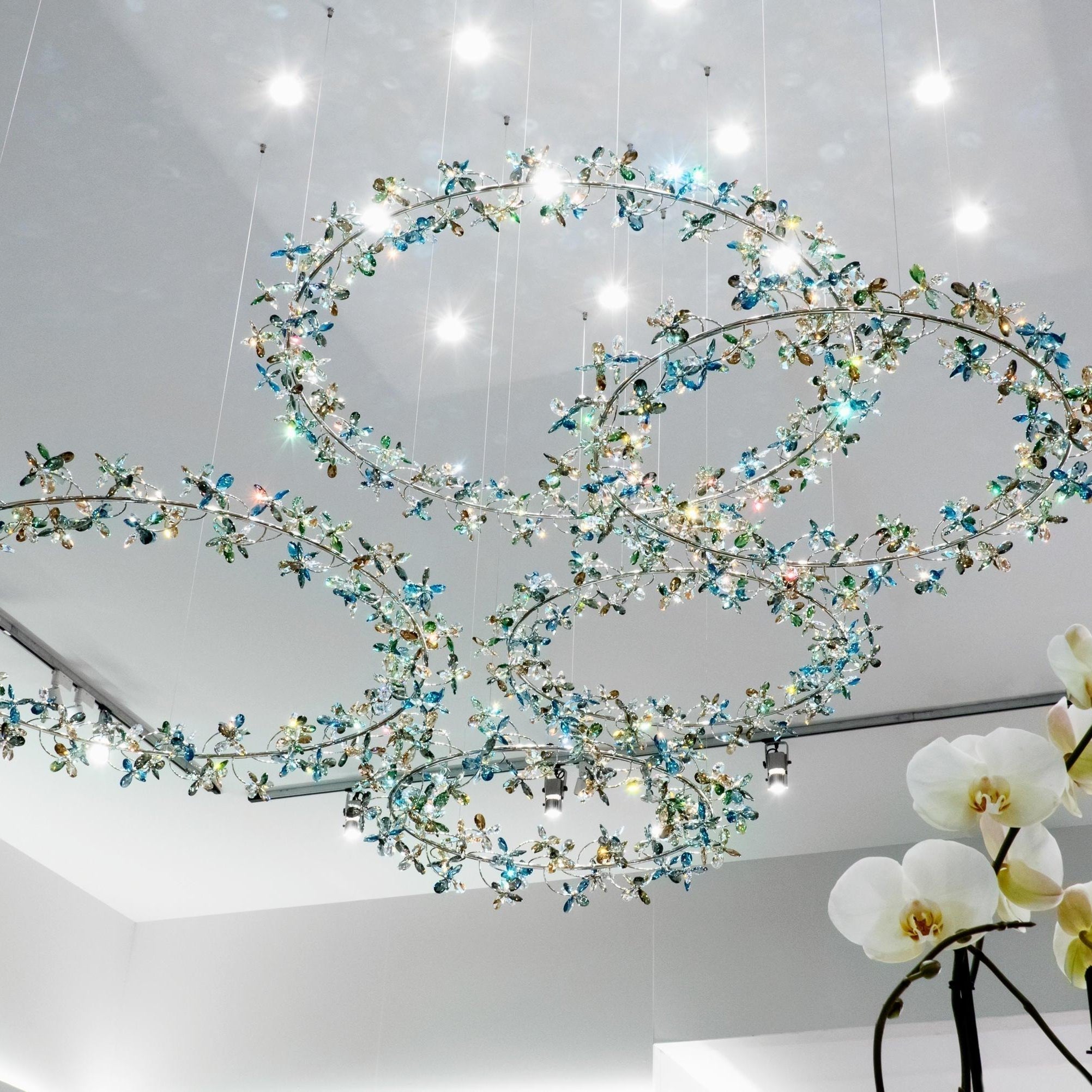 Modern Design Crystal Chandelier with Floral Crown Shape - 1 Ring/D31.5"*H118.1"Without CanopyWarm LightBlushlighting