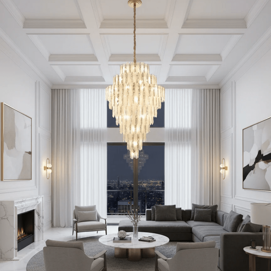Modern Feather Crystal Chandelier in Chrome/Gold Finish for High/Low-ceiling - D39.4"*H59.1"(D100cm*H150cm)GoldBlushlighting