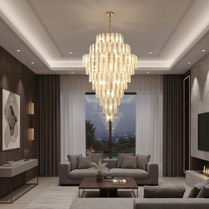 Modern Feather Crystal Chandelier in Chrome/Gold Finish for High/Low-ceiling - D39.4"*H59.1"(D100cm*H150cm)GoldBlushlighting