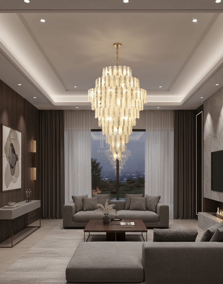 Modern Feather Crystal Chandelier in Chrome/Gold Finish for High/Low-ceiling - D39.4"*H59.1"(D100cm*H150cm)GoldBlushlighting