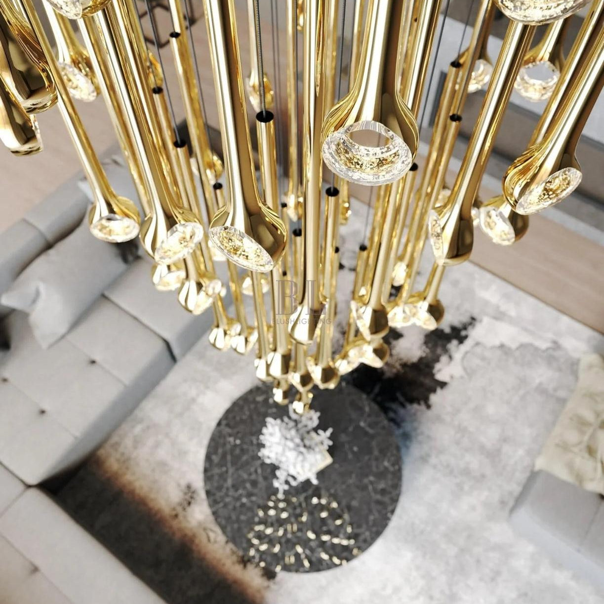 Modern Floating Long Gold Pendant Celing Chandelier for Living Room/High - ceiling - Without Canopy/D39.37"*H106.3"(D100cm*H270cm)Blushlighting