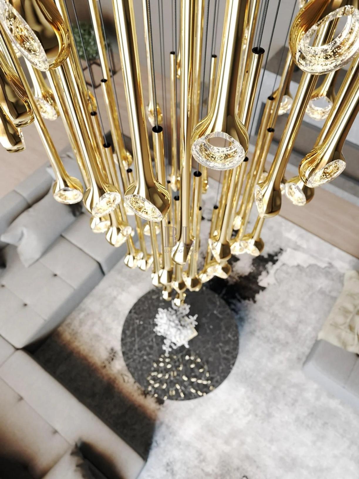 Modern Floating Long Gold Pendant Celing Chandelier for Living Room/High - ceiling - Without Canopy/D39.37"*H106.3"(D100cm*H270cm)Blushlighting