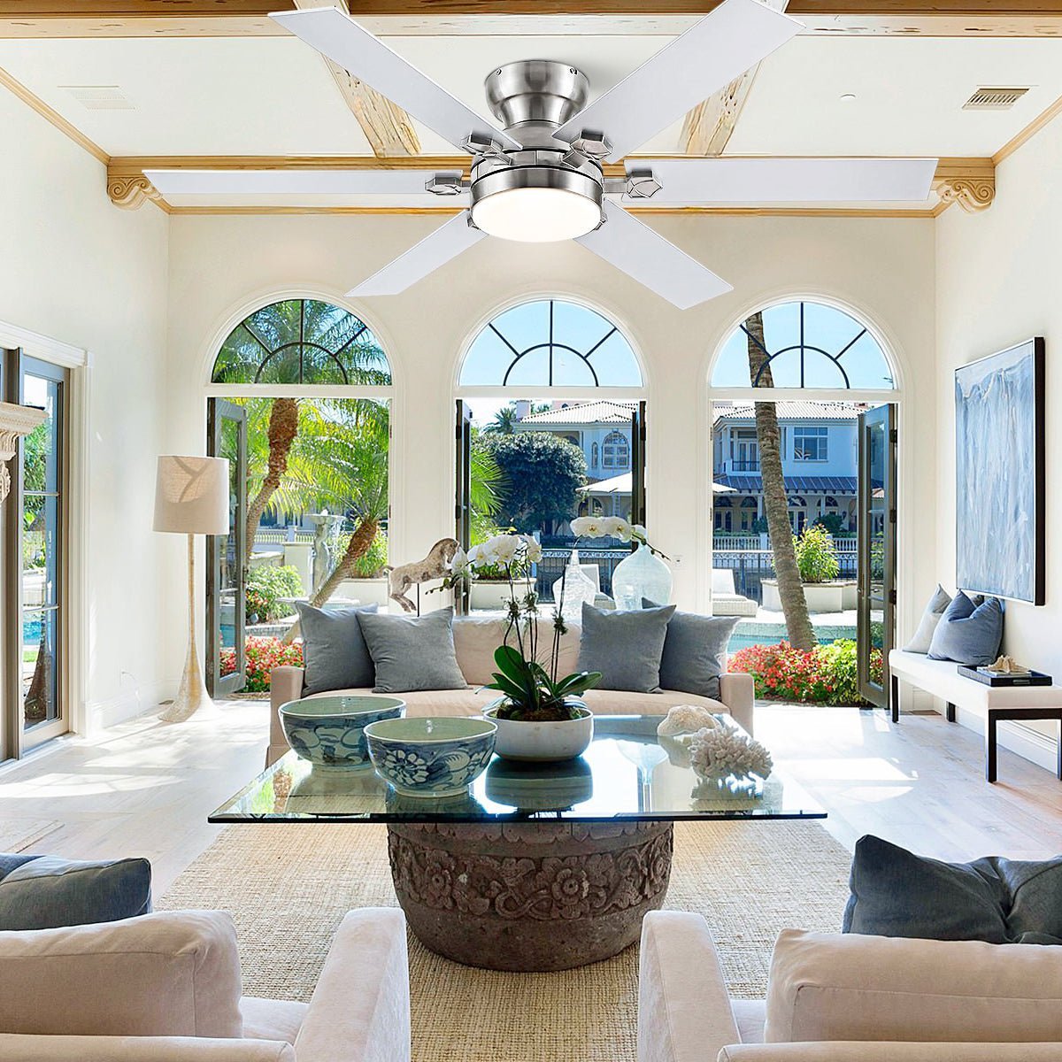 Modern Flush Mount Fans Light Ceiling Fans with Lights Black Low Profile Ceiling Fans 52“ - Nickel 52"Blushlighting