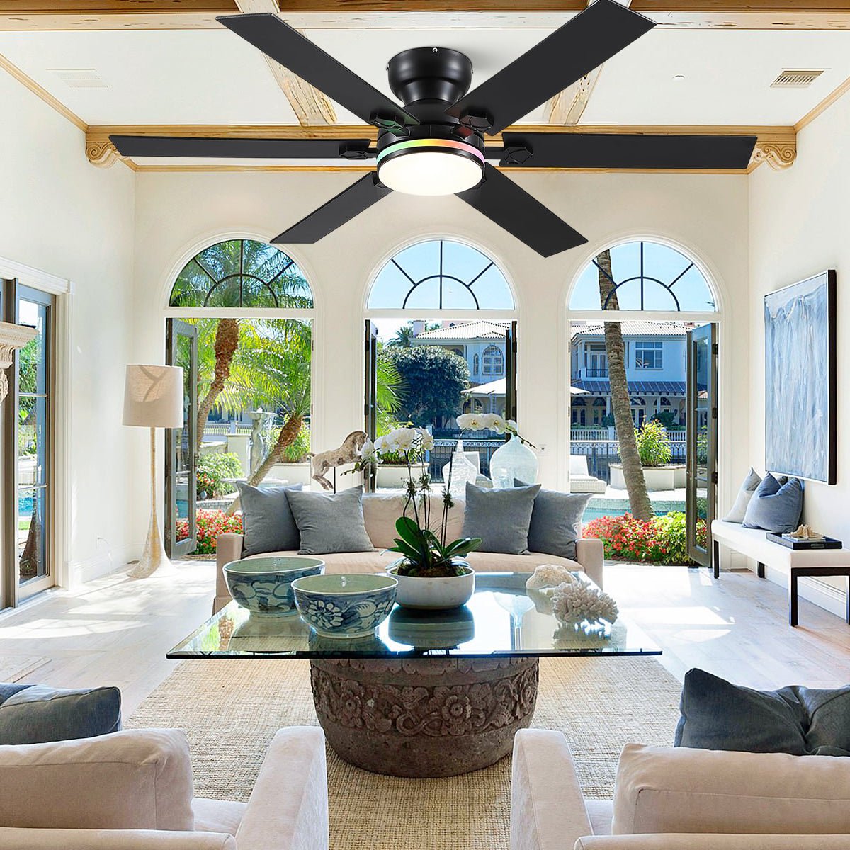 Modern Flush Mount Fans Light Ceiling Fans with Lights Black Low Profile Ceiling Fans 52“ - Blushlighting