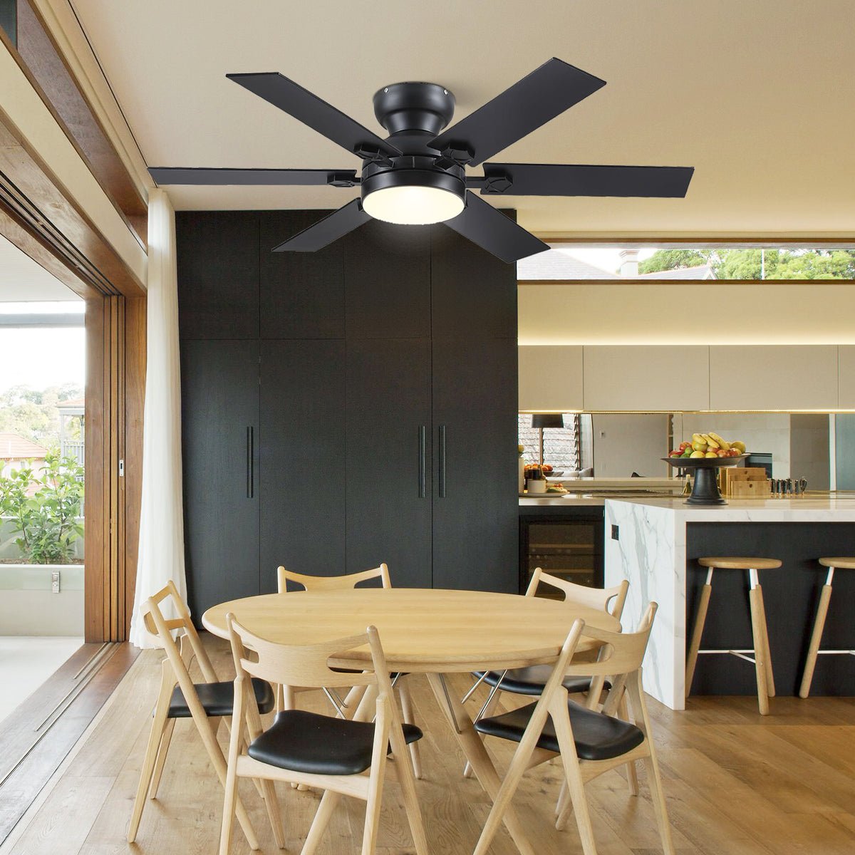 Modern Flush Mount Fans Light Ceiling Fans with Lights Black Low Profile Ceiling Fans 52“ - Blushlighting