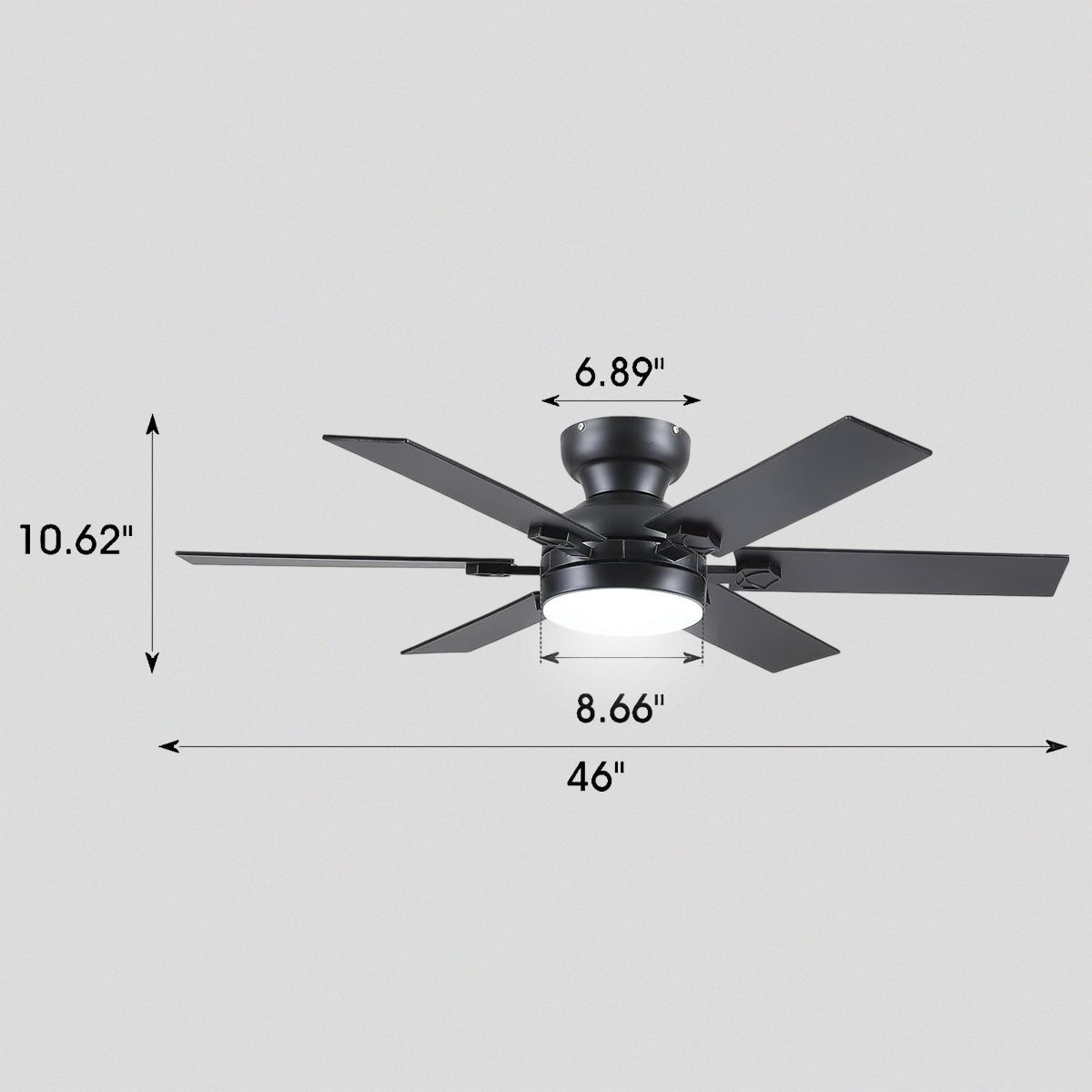 Modern Flush Mount Fans Light Ceiling Fans with Lights Black Low Profile Ceiling Fans 52“ - Black 46"Blushlighting