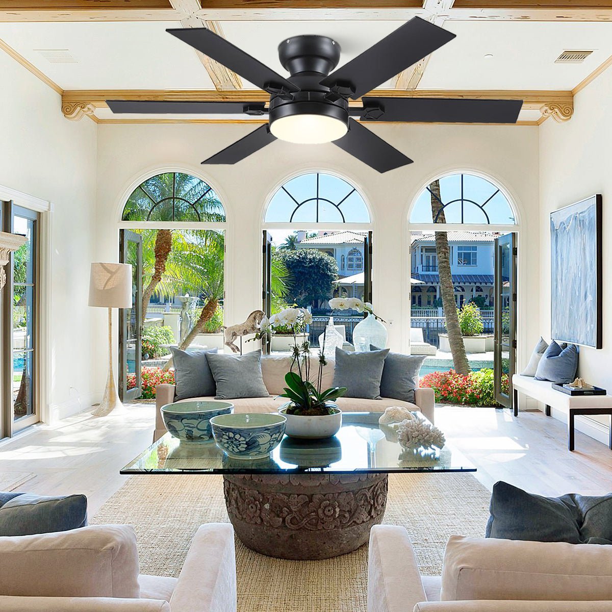 Modern Flush Mount Fans Light Ceiling Fans with Lights Black Low Profile Ceiling Fans 52“ - Black 46"Blushlighting