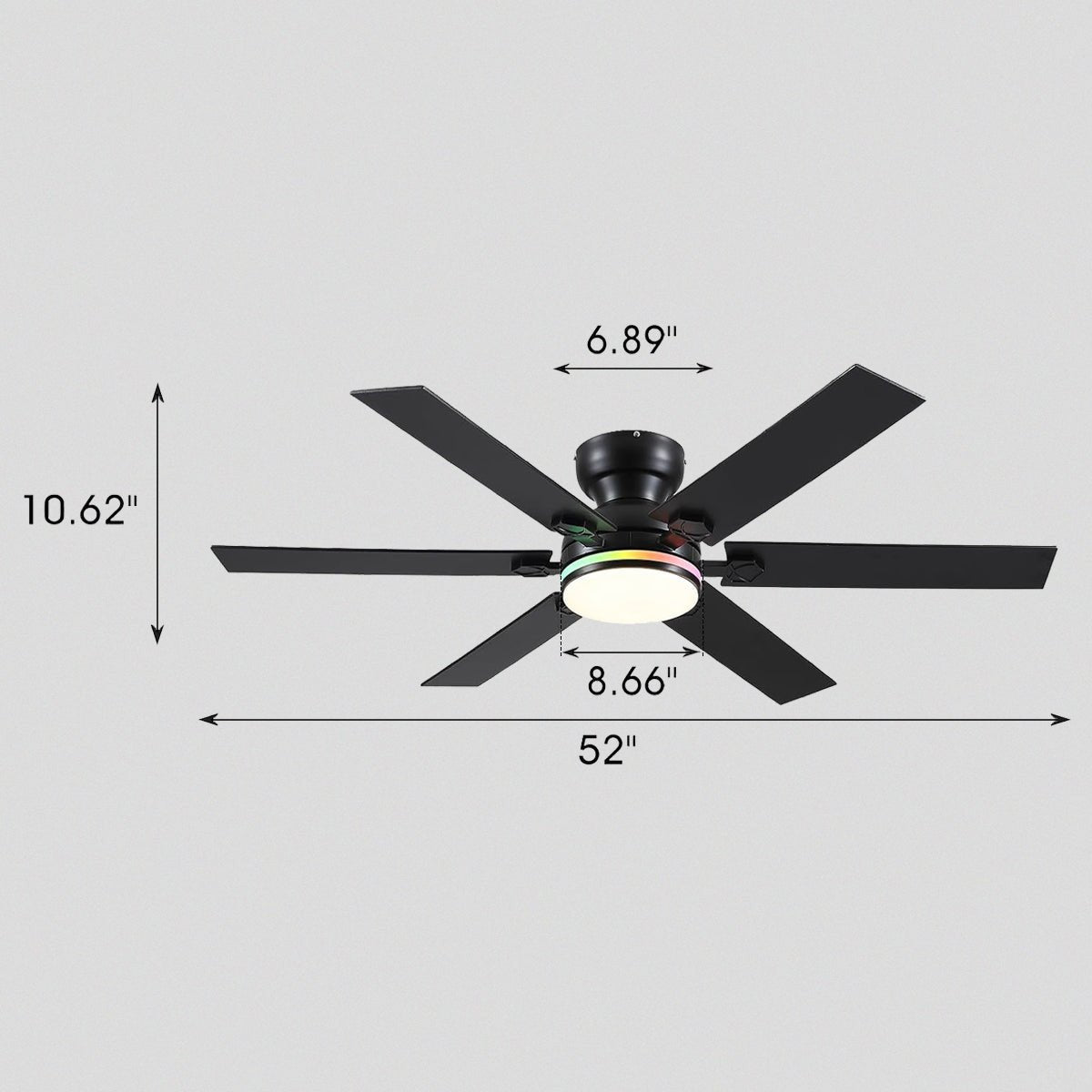 Modern Flush Mount Fans Light Ceiling Fans with Lights Black Low Profile Ceiling Fans 52“ - Black 46"Blushlighting